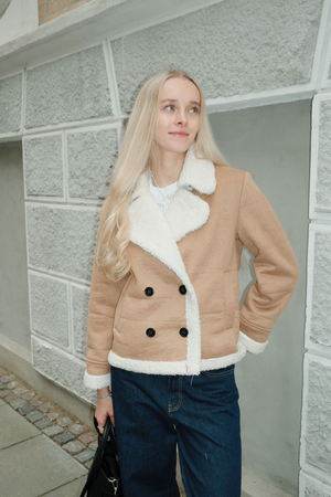 Shearling korte jas - Beige