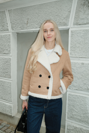 Shearling korte jas - Beige