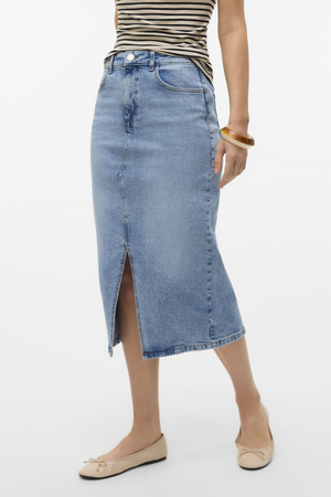 Natalie Midi Skirt - Light Blue Denim