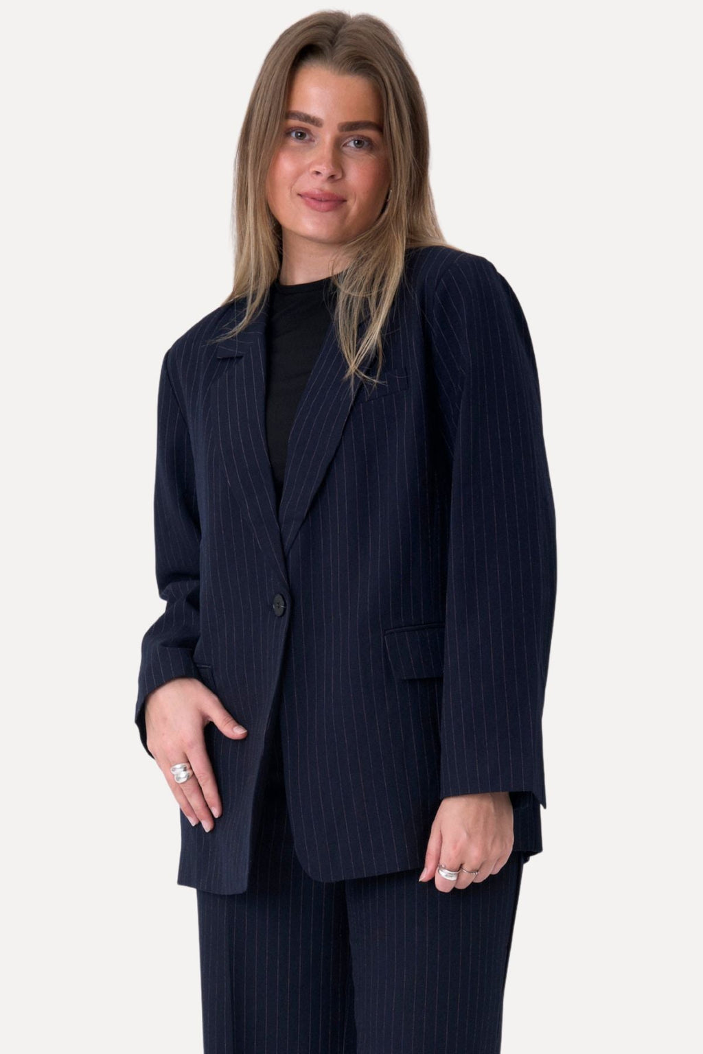 Oversized Blazer - marine krijtstreep