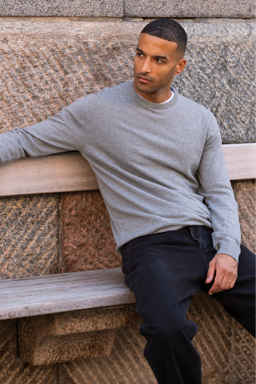 Pull à col rond - Mélange gris