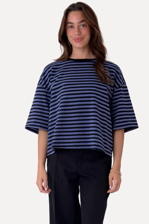 Zoe T-shirt - Zwart/Denimblauw