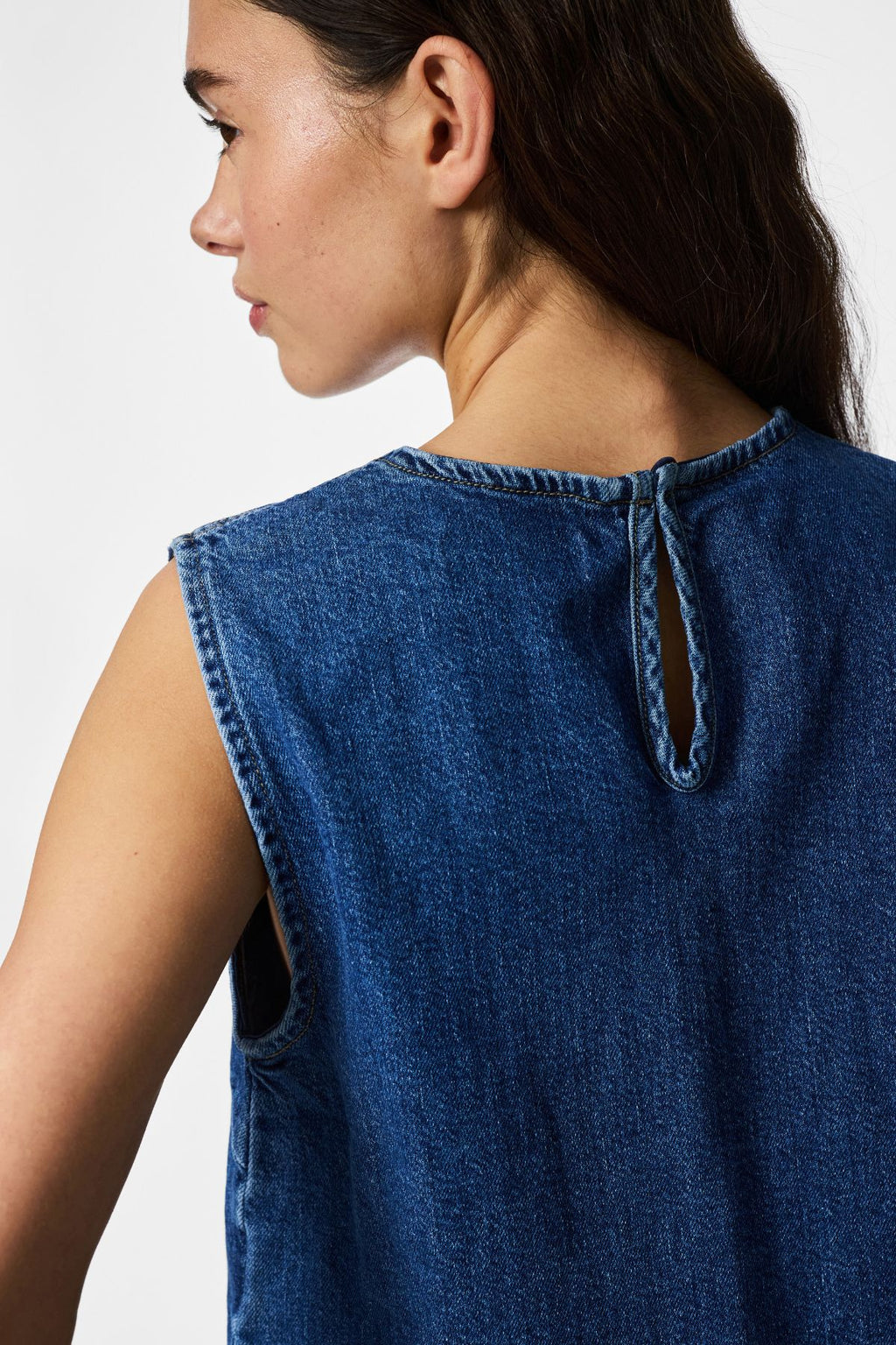 Silke denim top - medium blauw denim