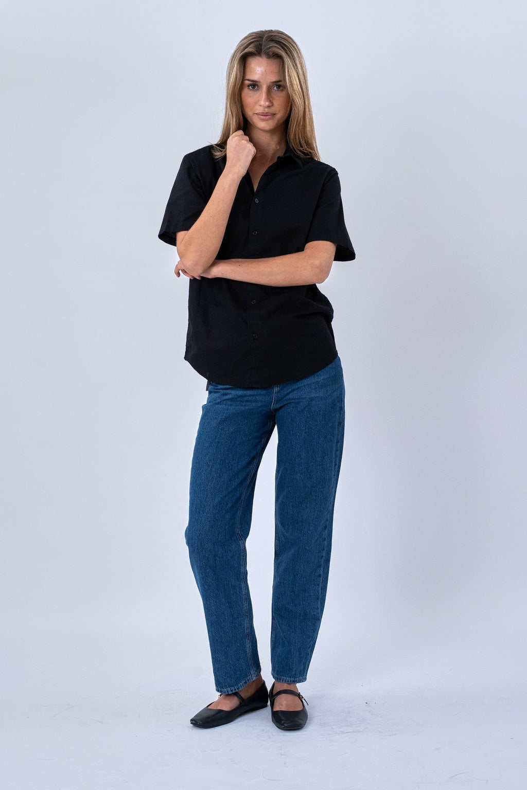 Short Sleeve Linen Shirt - Black