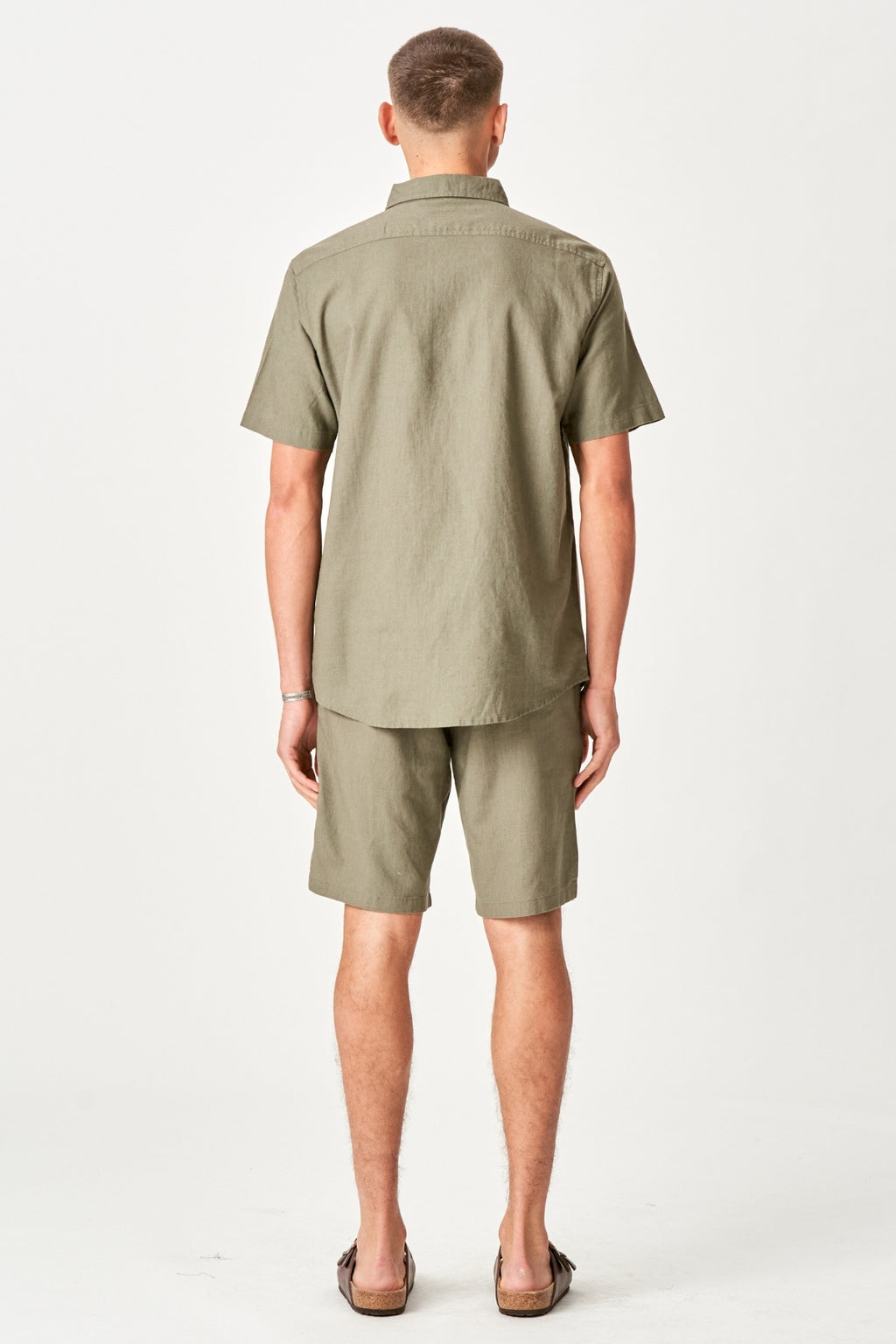 Linnen set shirt met korte mouwen + linnen Shorts - Leger (pakketdeal)