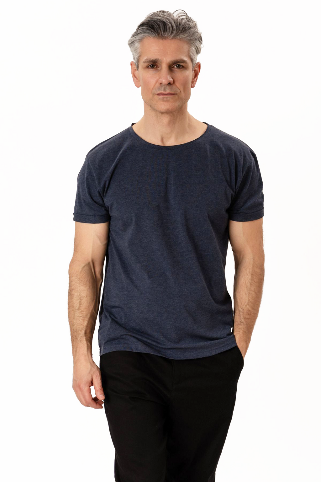 T-shirt met diepe hals - gemêleerd blauw