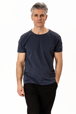 T-shirt met diepe hals - gemêleerd blauw