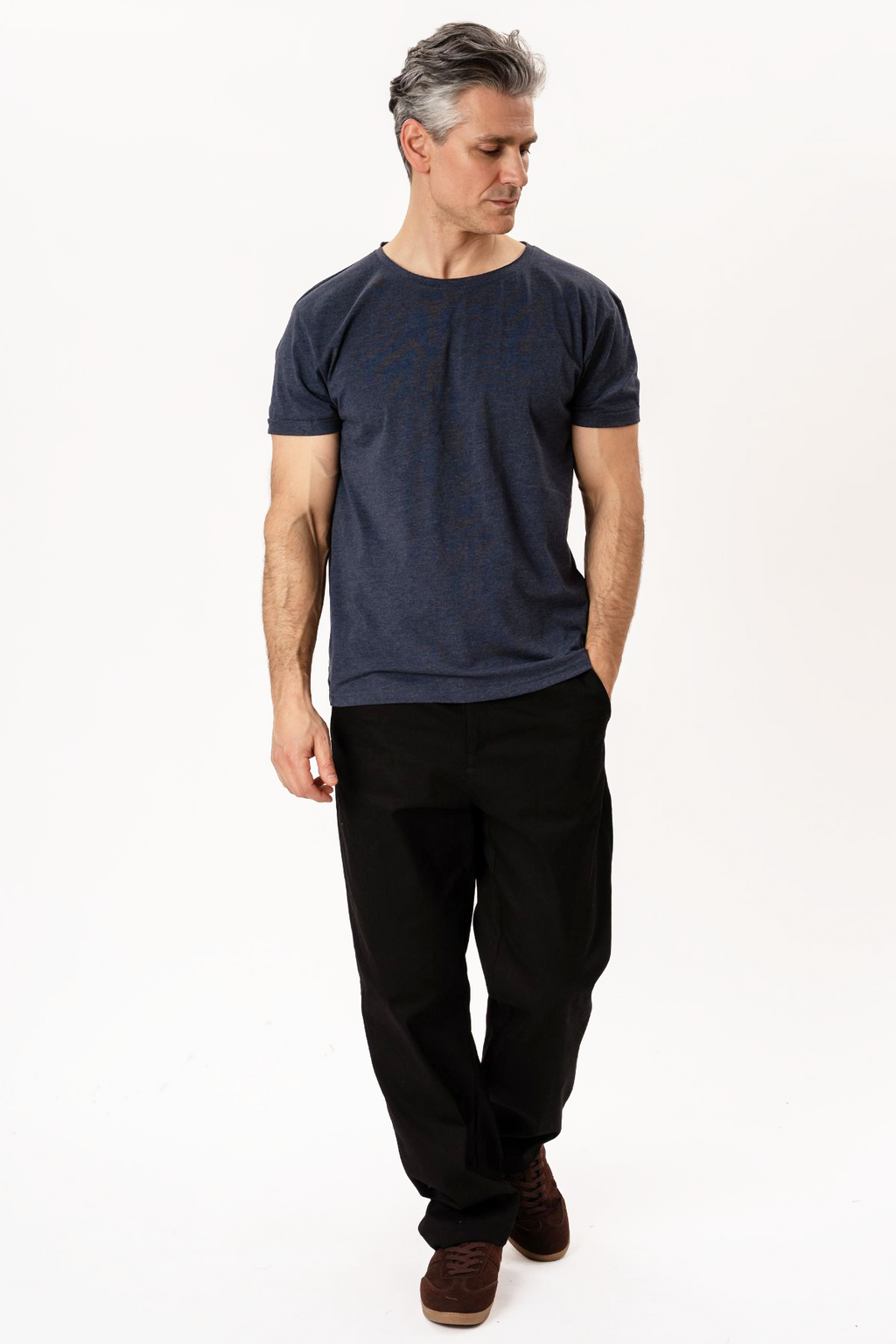 T-shirt met diepe hals - gemêleerd blauw