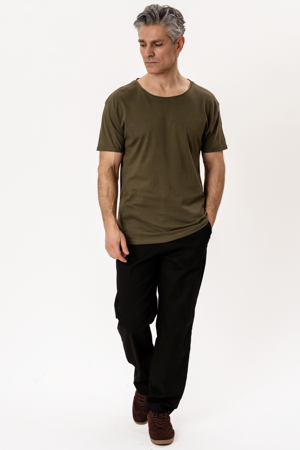 T-shirt Col Profond - Vert Chiné