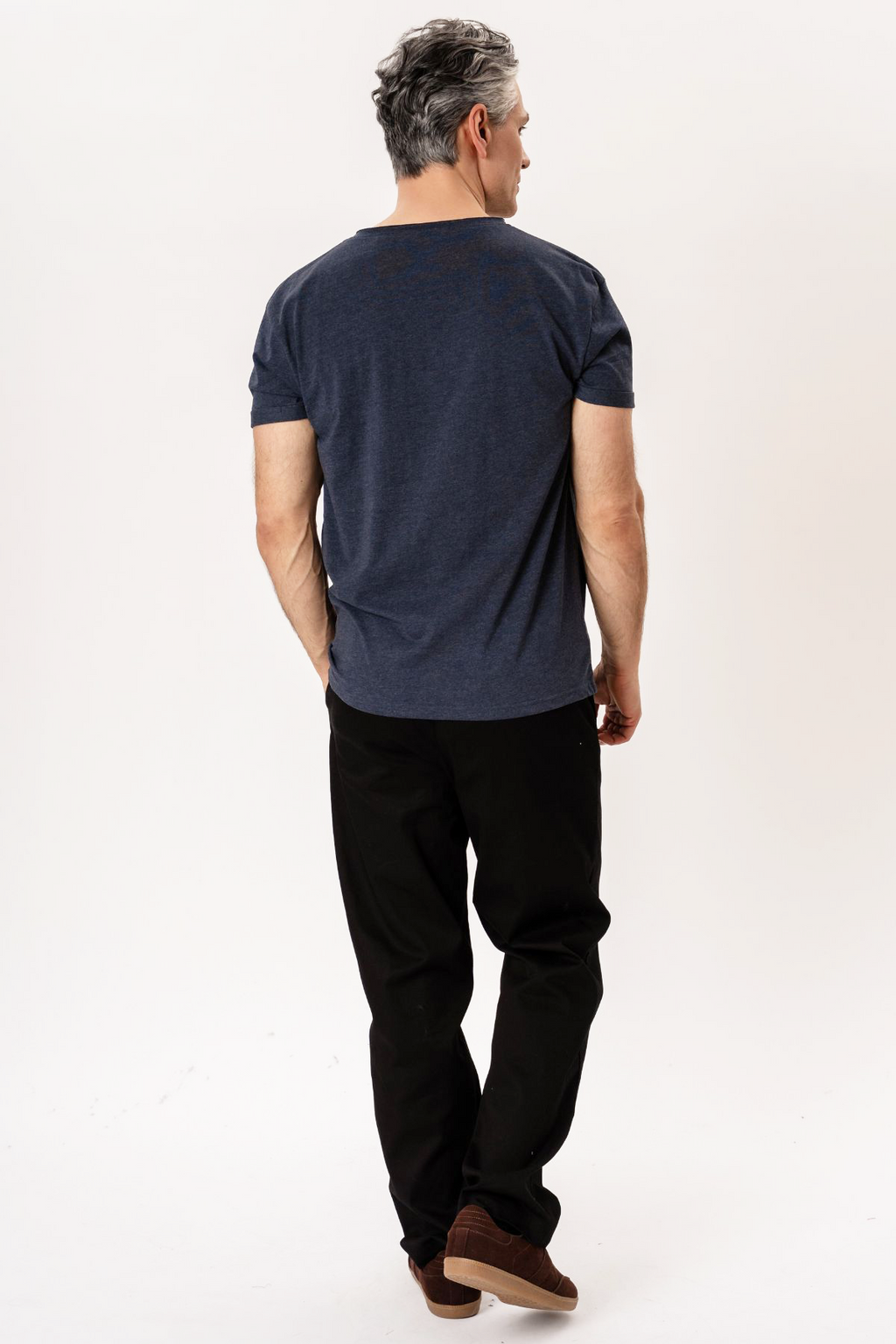 T-shirt met diepe hals - gemêleerd blauw