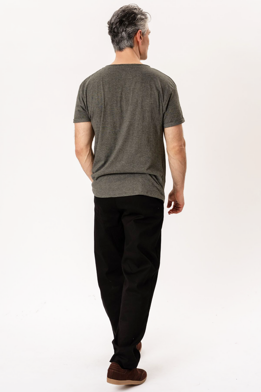 T-shirt met diepe hals - Donkergrijs