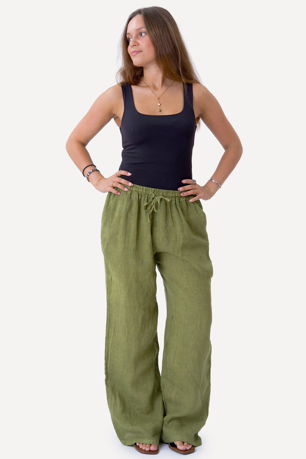 Astrid Linnen Pants - Olijf