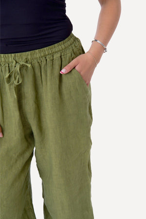 Astrid Linnen Pants - Olijf
