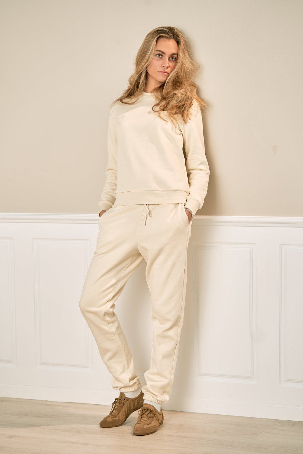 Basic Sweatsuit met hoodie (licht beige) - pakketdeal (vrouwen)