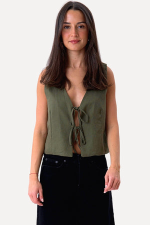 Linen Vest - Green
