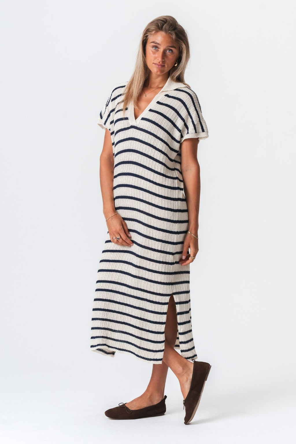 Victoria Dress - White/Navy