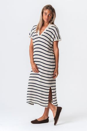 Victoria Dress - White/Navy
