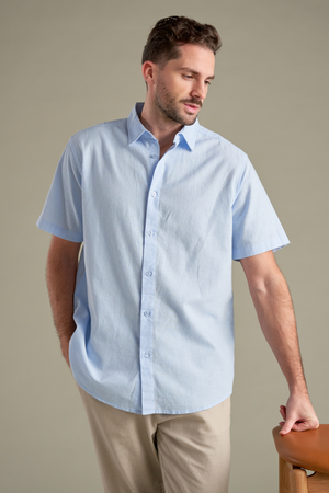 Chemise en lin à manches courtes - bleu clair