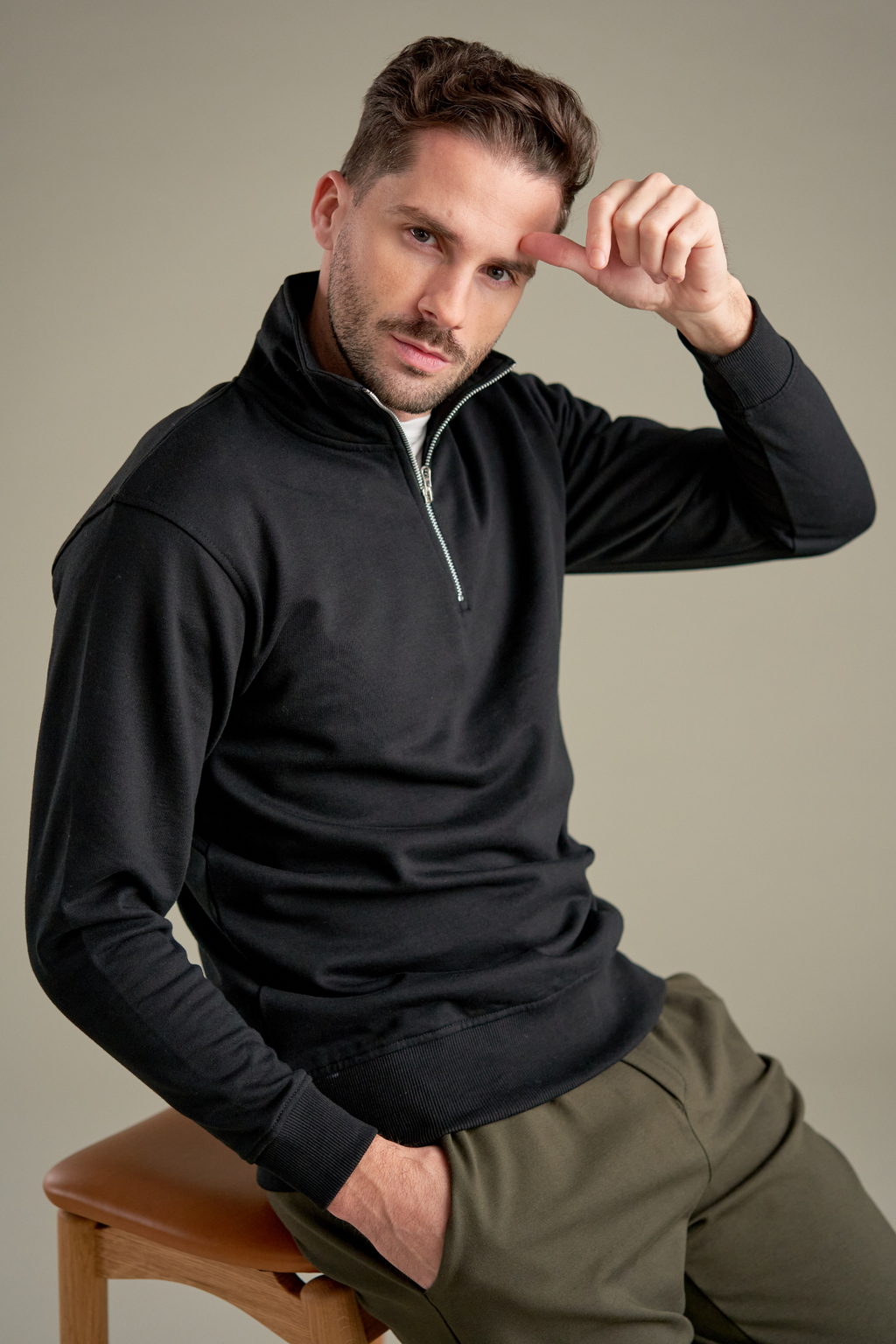 Sweatshirt half zip - zwart