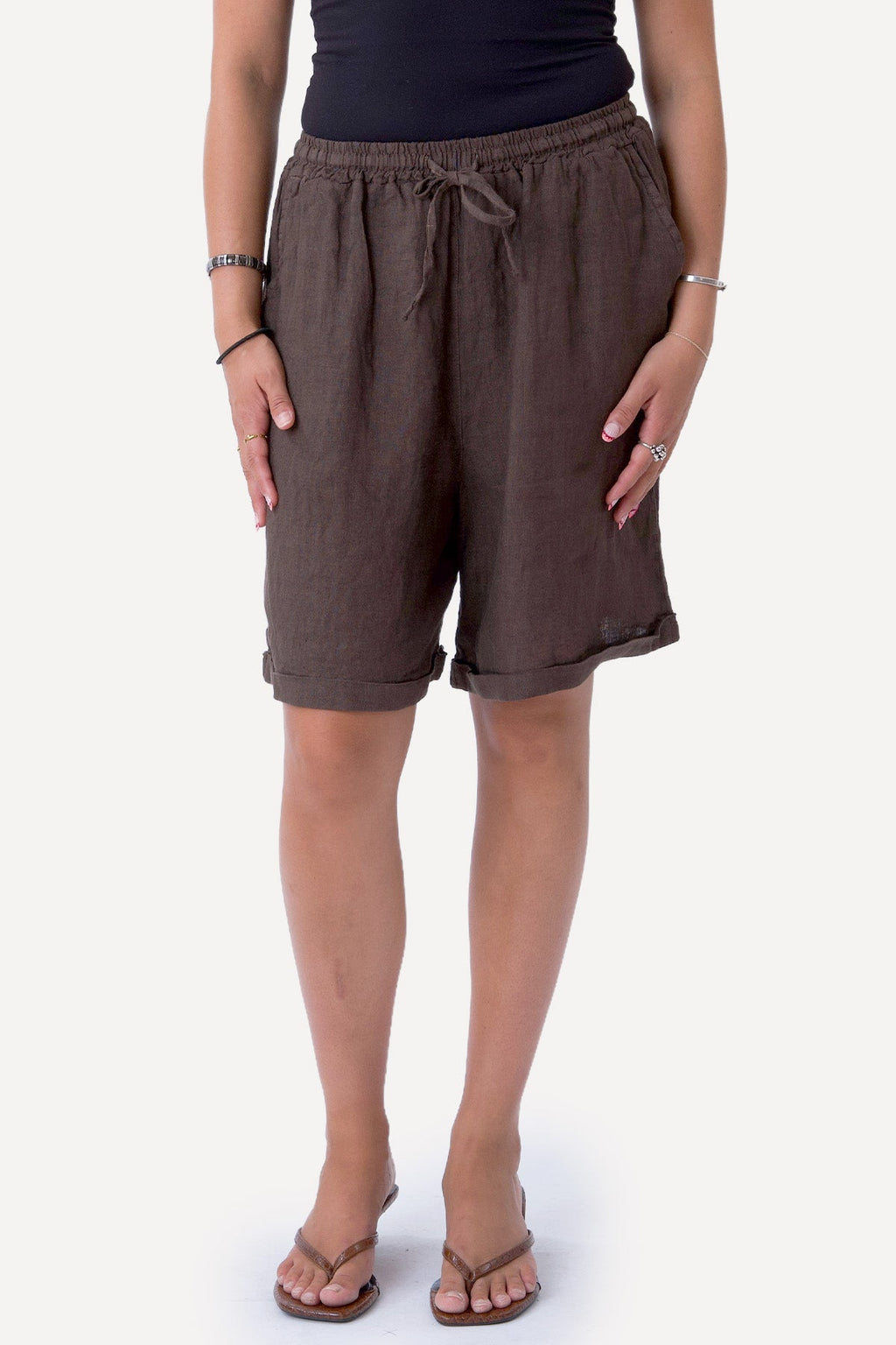 Linen Shorts - Brown