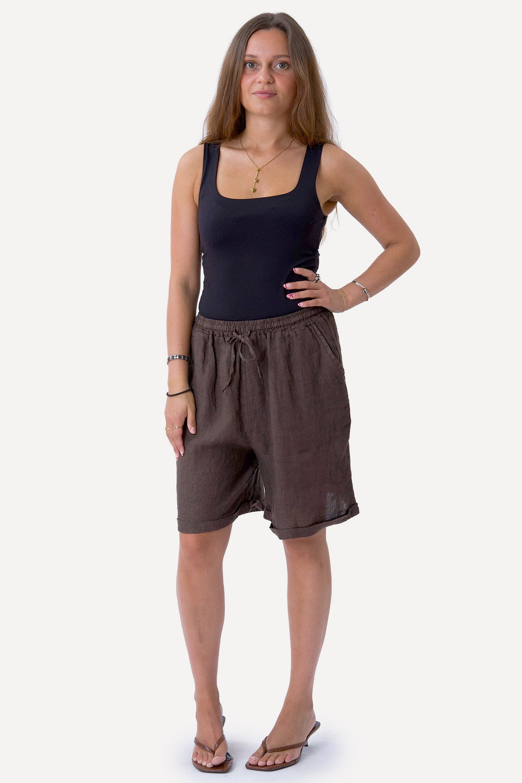 Linen Shorts - Brown