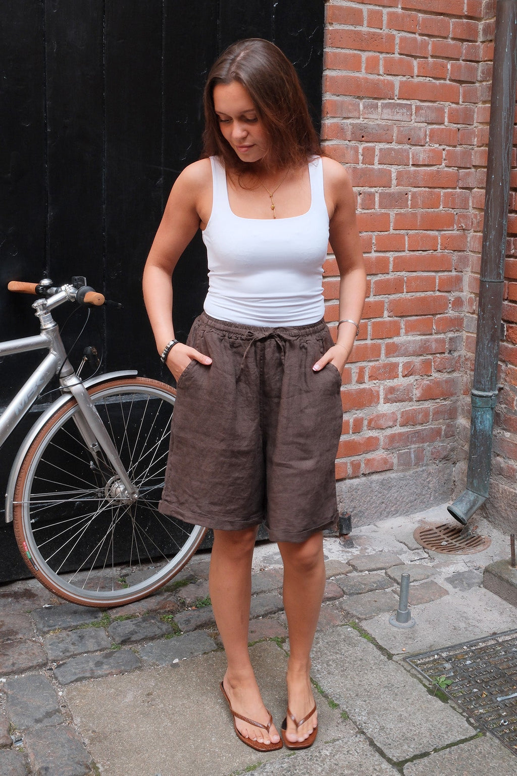 Linen Shorts - Brown