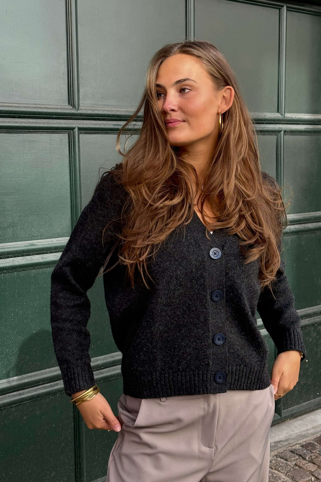 Gebreide vest - donkergrijze melange