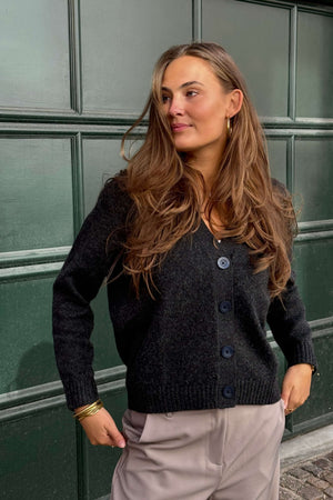 Gebreide vest - donkergrijze melange