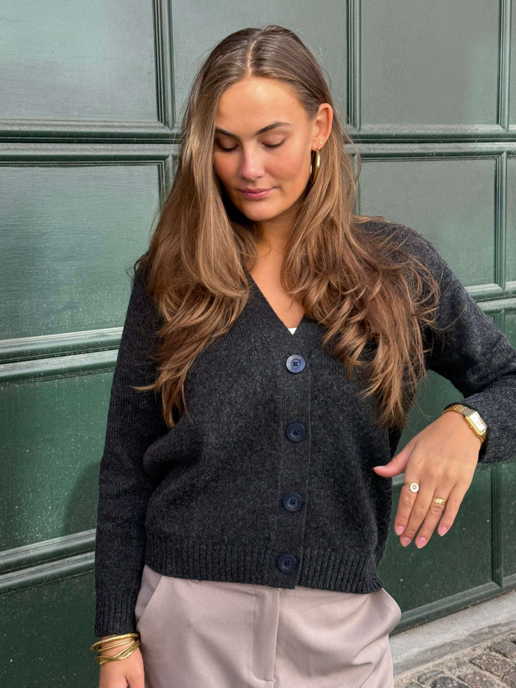 Gebreide vest - donkergrijze melange