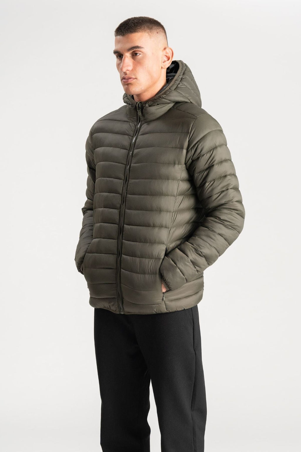 Blouson bouffant léger à capuche - Olive