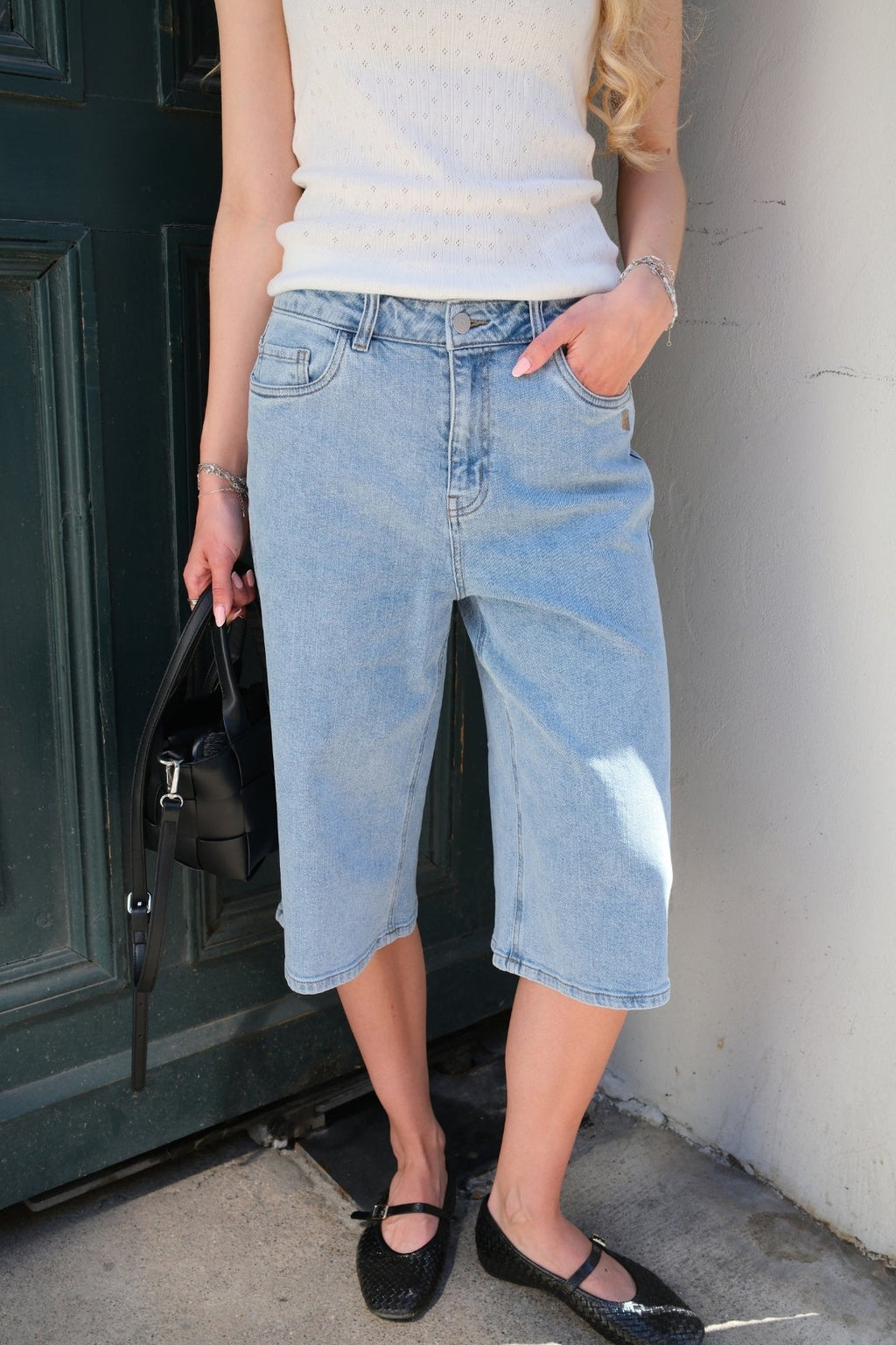 Isra Bermudes Shorts - Denim bleu moyen