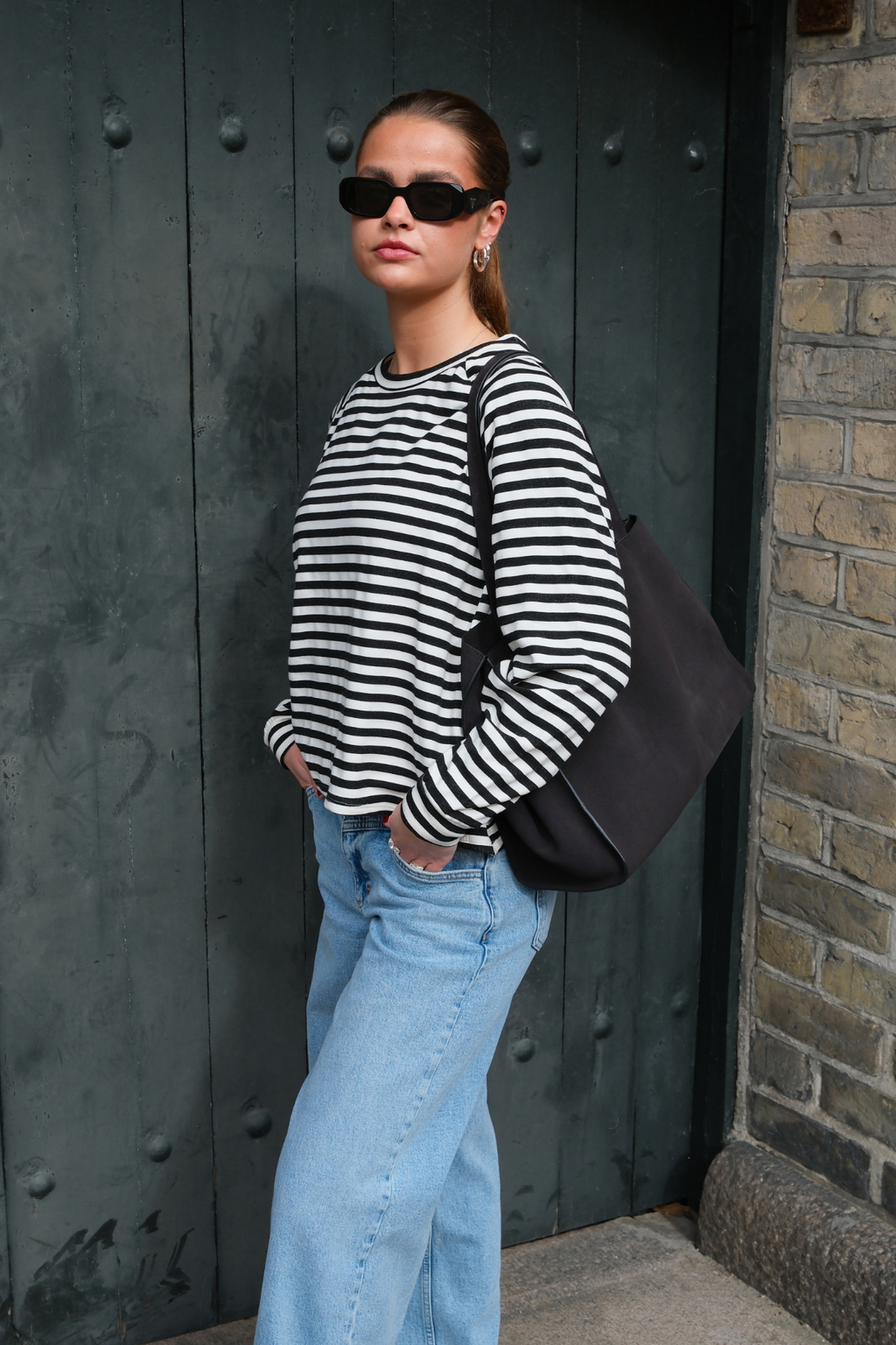 Gestreepte lange mouw Regular Fit - Zwart