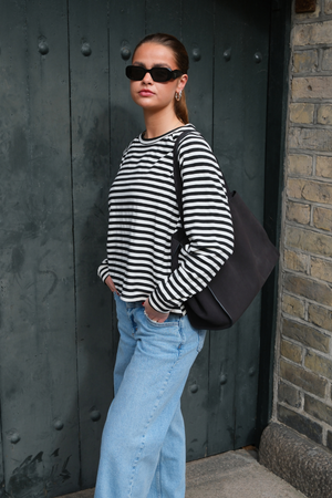 Gestreepte lange mouw Regular Fit - Zwart