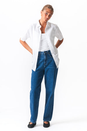 Korte mouw linnen shirt - wit