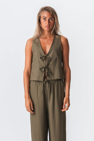 Linen Vest - Green