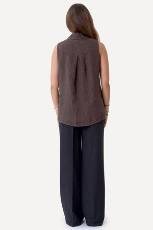 Mio Linen Top - Brown