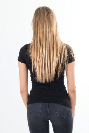 Slanke vneck basic T -shirt - zwart