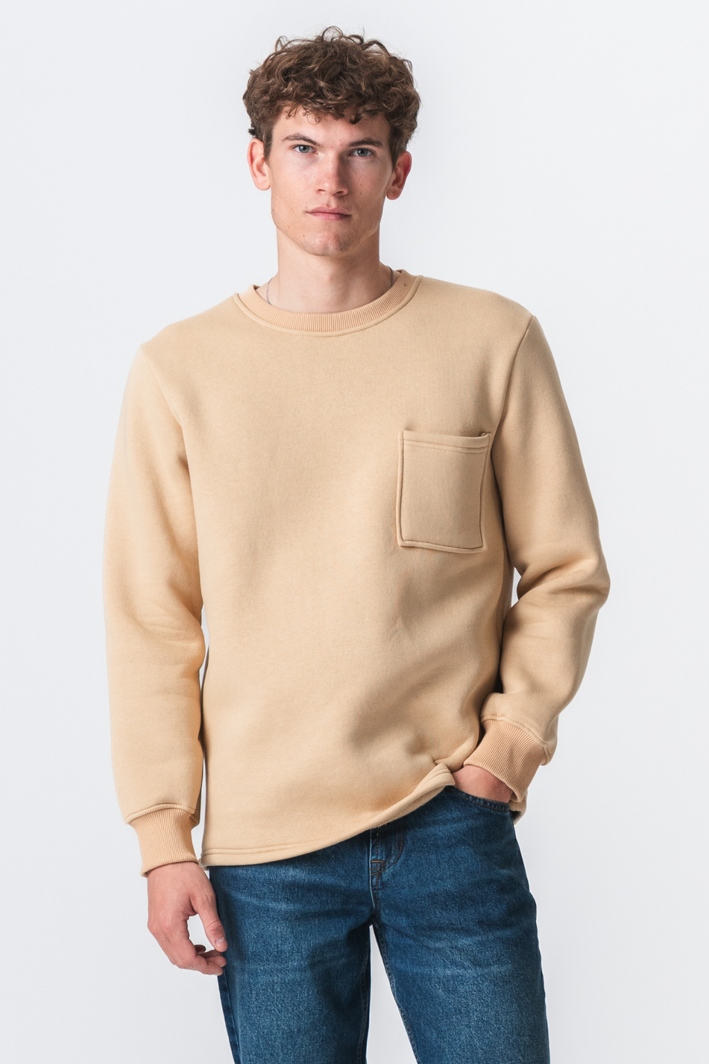 Sweat-shirt de poche Regular Ajustement - beige