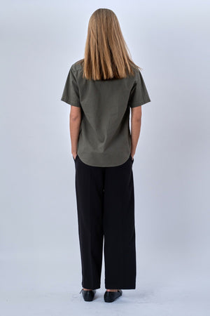 Korte mouw linnen shirt - leger