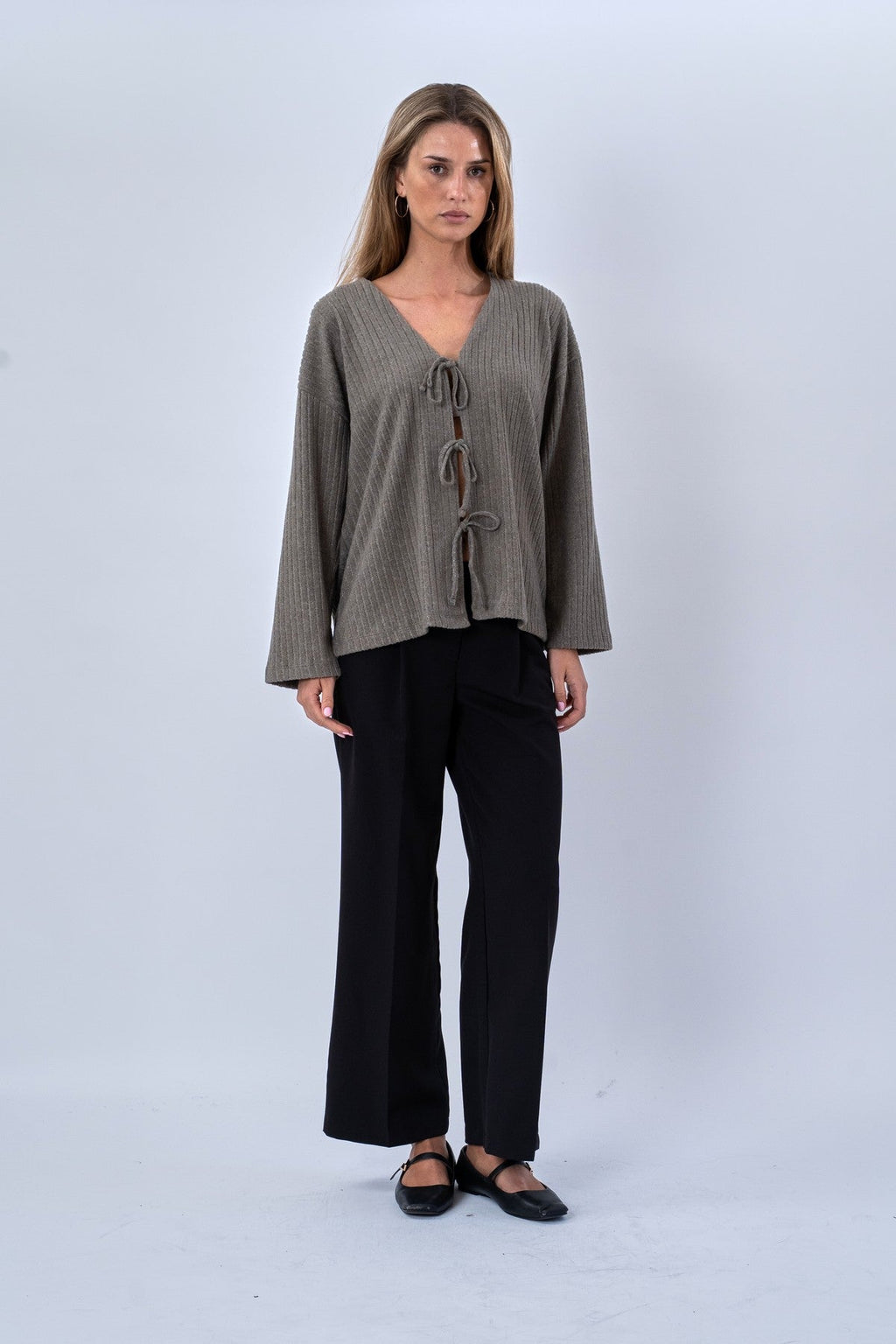 Ivy stropdas blouse gebreid - kaki