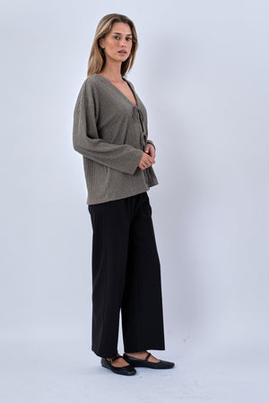 Ivy stropdas blouse gebreid - kaki