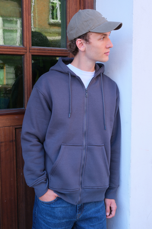 Sweat à capuche à zip détendu - gris foncé