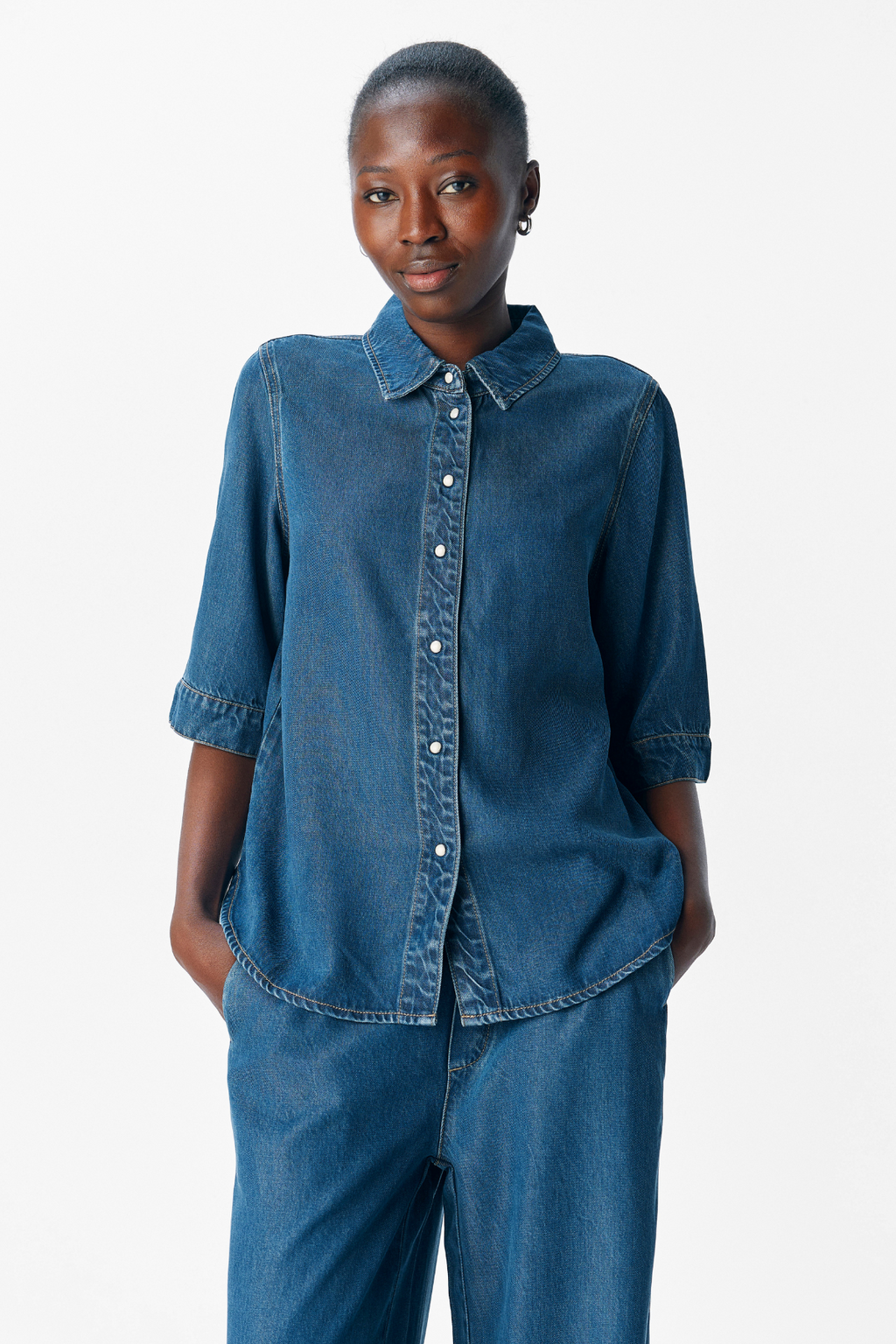 Frame 2/4 denim top - donkerblauwe denim spoelt wassen