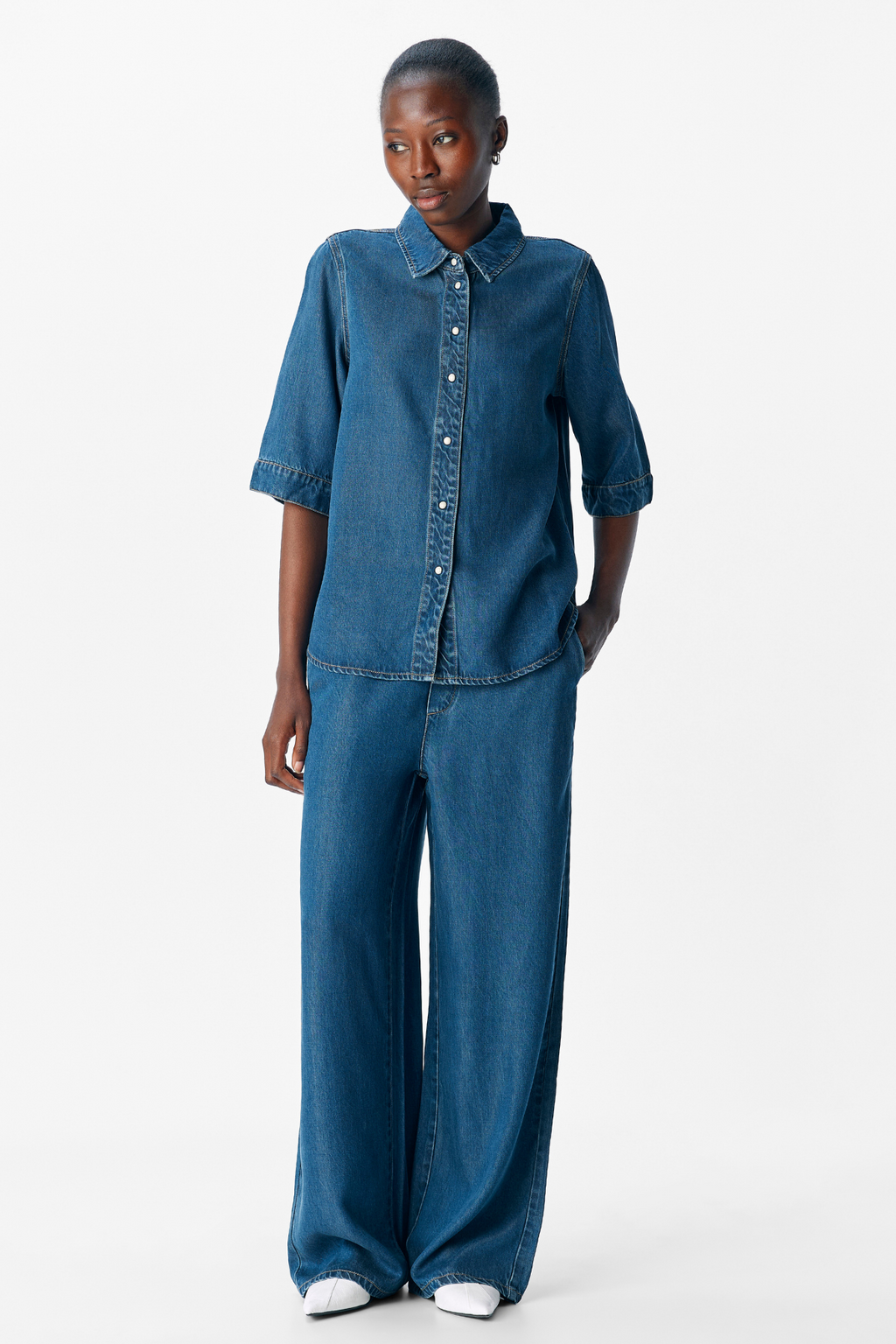 Frame 2/4 denim top - donkerblauwe denim spoelt wassen