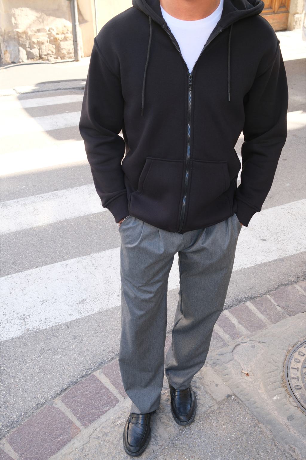 Sweat à capuche à zip détendu - noir