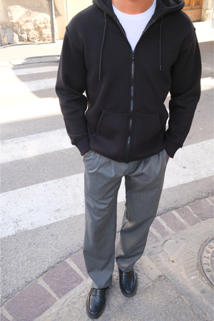 Sweat à capuche à zip détendu - noir