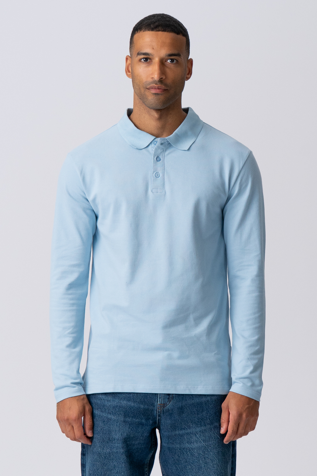 Polo à manches longues musculaires - bleu clair