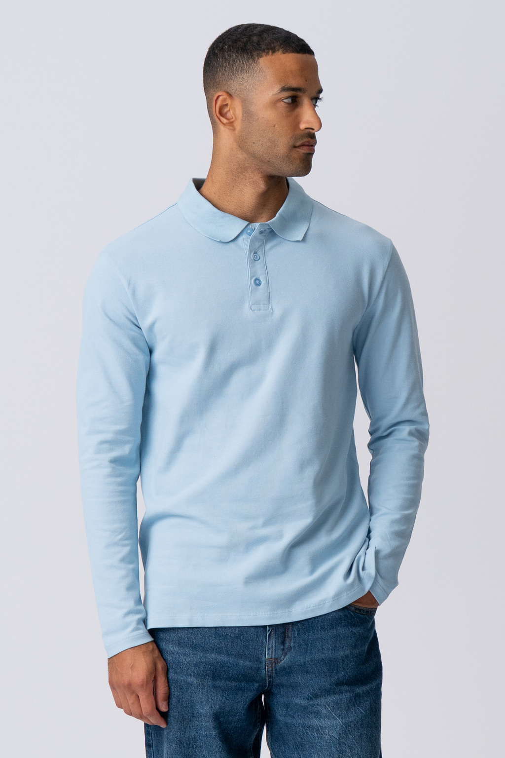 Muscle Polo shirt met lange mouwen - lichtblauw