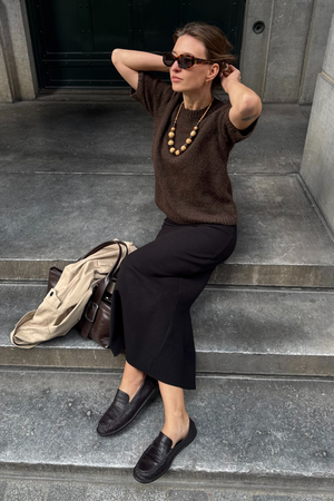 Aggia S/S Knit Pullover - Seal Brown