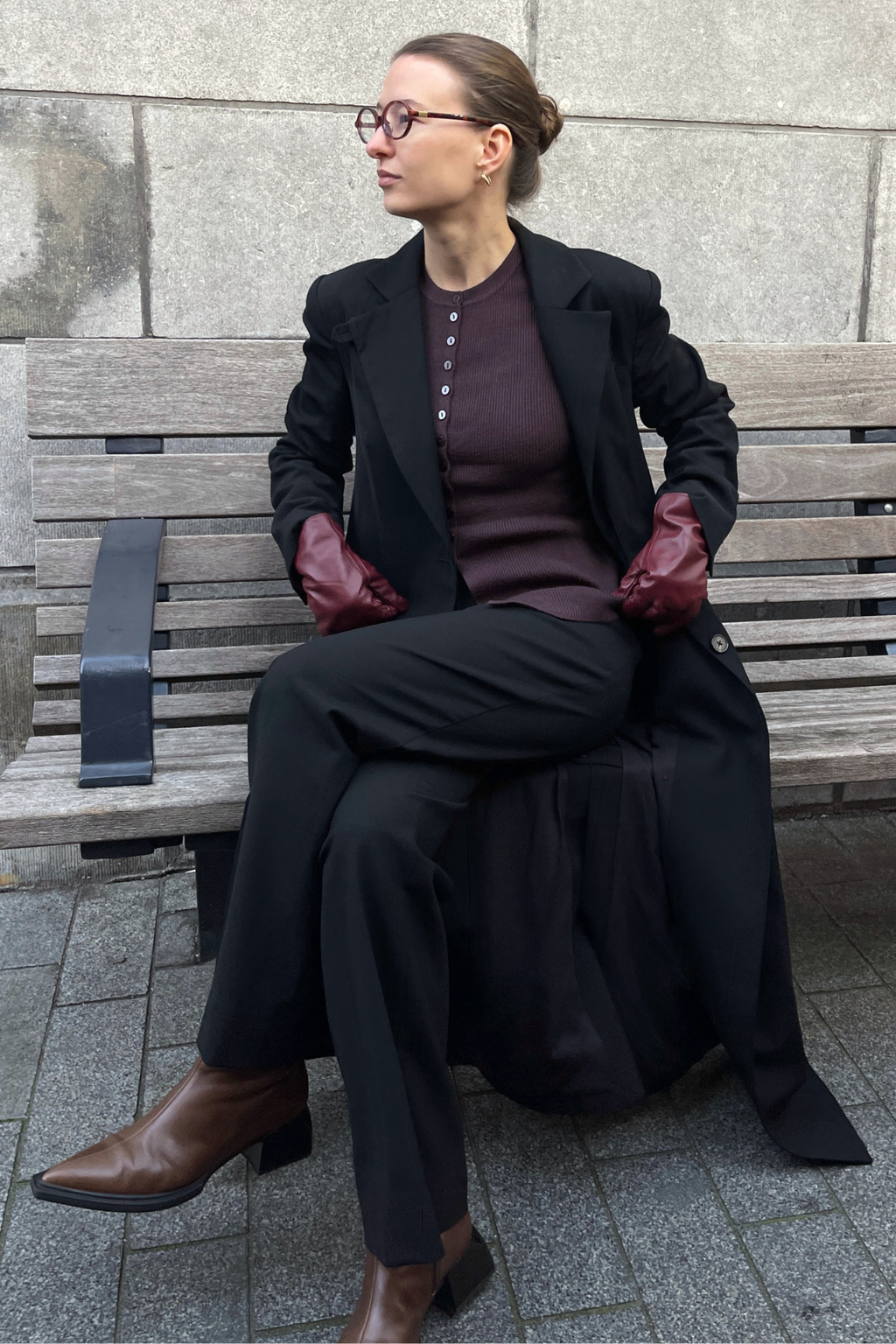 Ukino O-Neck Knit Cardigan - Chocolate Plum